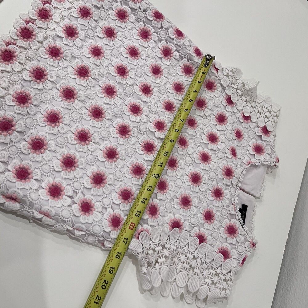 J Crew White Coral Pink Floral Crochet Short Sleeve Blouse Small Spring Easter - Picture 6 of 7